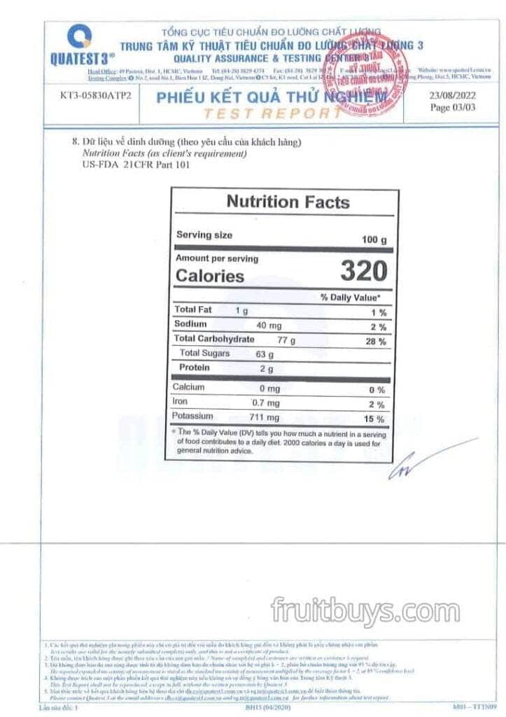 FruitBuys Vietnam Nutrion Of Dried Banana No Sugar Added (1)