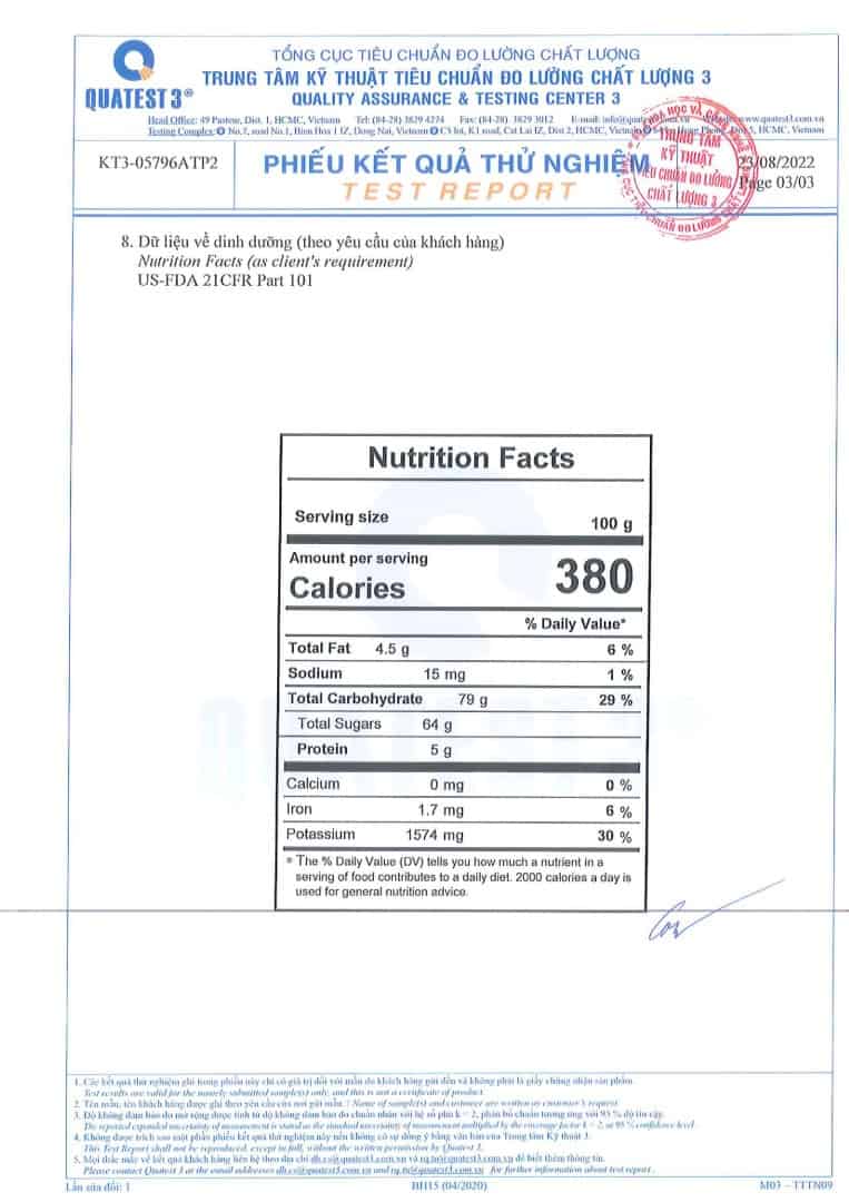 FruitBuys Vietnam Test Report Nutrion Of Dried Dragon Fruit 3
